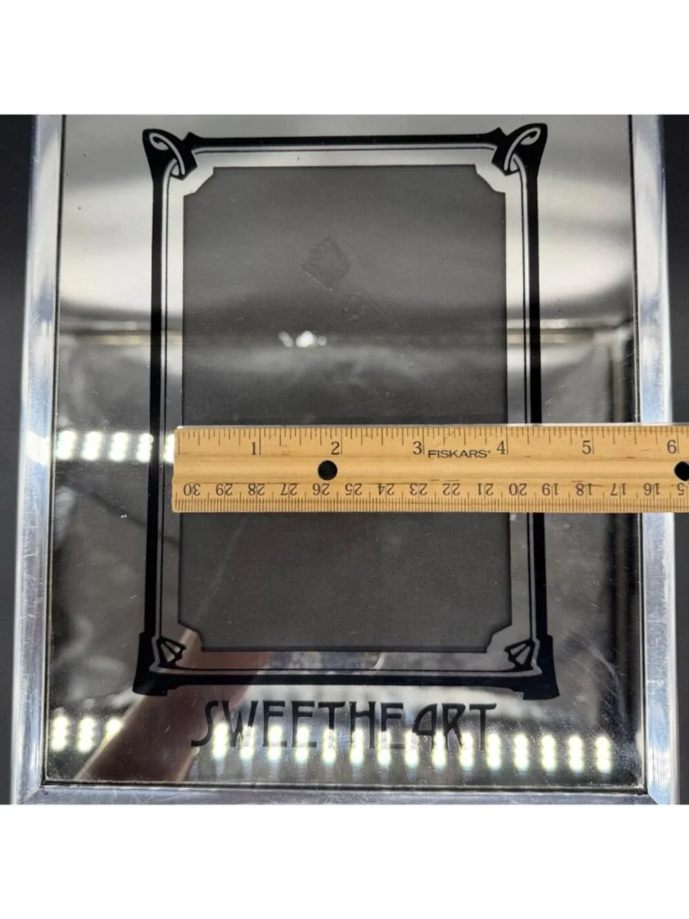 Vintage Sweetheart Mirror Picture Frame Silver Black 80s Art Deco Style Romantic